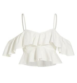 Isabel Marant Etoile White Denim Voloteo Ruffle Off Shoulder Crop Top Sz 38 US 6